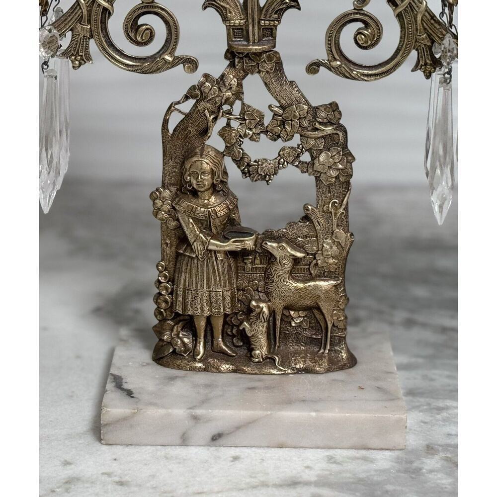 Antique Victorian Brass And Marble 3-Arm Candelabra Large - Picture 4 of 13